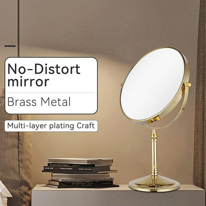 DOWRY 8-Inch Tabletop Two-Sided Swivel Vanity Mirror with 7X Magnification Gifts for Women Wife Mom Teengirls Gold Finish (7X)