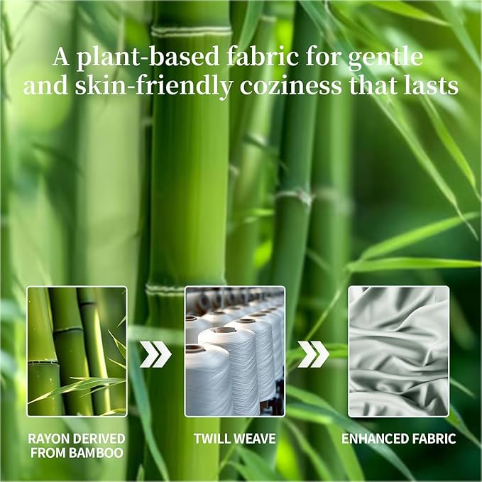 Shilucheng 100% Viscose Derived from Bamboo_ Sheets Cal King Size 4pcs - Ultra Cooling & Silky Soft Bed Sheets, 16" Deep Pocket, Perfect for Hot Sleepers, Hotel Bedding Sheets (Sea Glass)