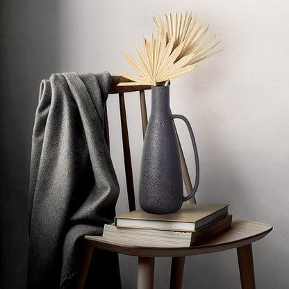 BlossoME Black Vases Home Decor, 13 Inch Tall with Handle, Matte Rustic Pottery Table Vessel, Large Jug Centerpiece, Living Room Modern Decor