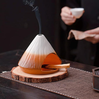 Handmade Ceramic Palo Santo Holder Burner & Sage Holder - Mini Tabletop Chiminea Burner Tray with Ash Catcher, Decorative Incense Holder for Spiritual Meditation & Yoga