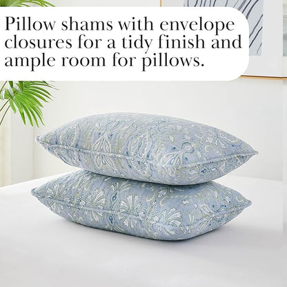 Southshore Fine Living, Inc. Boho Quilt Set, Lightweight Bedspread, Summer Coverlet, 3-Piece Paisley Bedding Set with Two Matching Pillow Shams, California/King Quilts, Blue Paisley