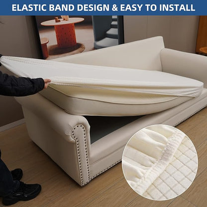 Eismodra Couch Cushion Covers Magic Stretch Sofa Slipcover for 3 Cushion Couch Dogs Pet L Shape 2 Seat Replacement Furniture Protector,Cream White Length 37-53 inches(Only 1 Piece)