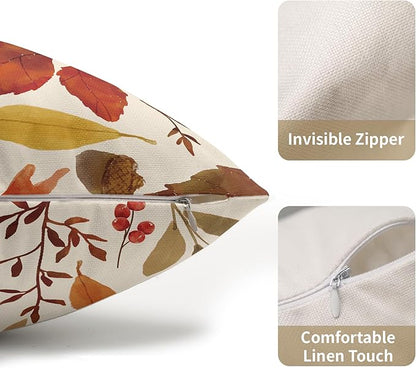Fall Leaf Lumbar Pillow Covers 12x20 Set of 2 Brown Beige Maple Leaves Autumn Harvest Throw Pillow Cases Zipper Outdoor Decorative Cushion Cover Rustic Decoration Farmhouse Home Sofa Couch Bed Decor