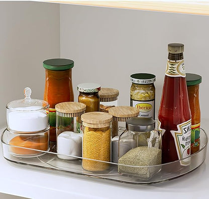 Voova Lazy Susan Turntable Organizer for Refrigerator, 360° Rotating Fridge Organizers and Storage,Rectangle Condiment Organizer Rack for Fridge,Cabinet, Kitchen, Pantry, Countertop, Clear (2 Pack)