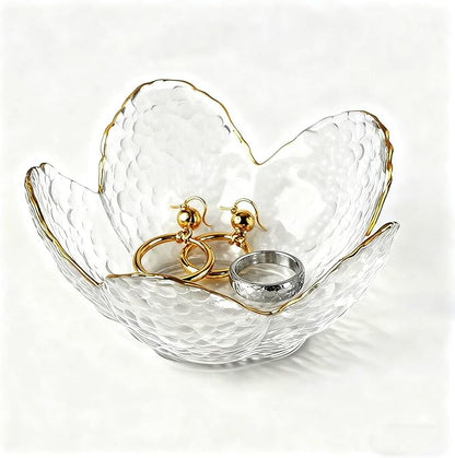Clear Flower Jewelry Dish Tray Glass Ring Dish Jewlery Tray Cute Bathroom Trinket Dish Jewely Bowl Nightstand Decor Jewerly Plate Ring Holder Christmas Friendship Birthday Gifts for Women