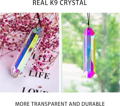 HDCRYSTALGIFTS 2PCS 5" Large Crystal Sun Catcher Prisms for Windows, AB Colored Hexagone Hanging Crystal Suncatchers, Rainbow Glass Ornaments for Christmas Tree,Home,Garden