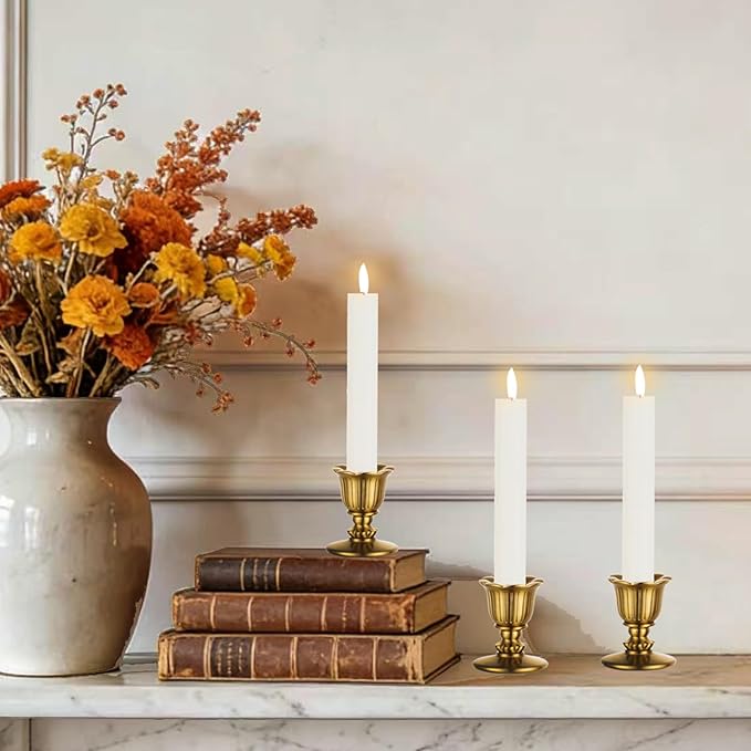 Vintage Taper Candle Candlestick Holders, Gold Candle Sticks Brass Victorian Style Candelabra for Christmas Table Centerpiece Wedding Reception Festive Advent Thanksgiving Party Decorations Set of 12