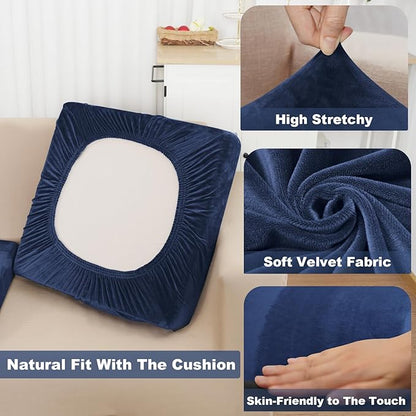 NAISI Couch Cushion Covers 1 Piece Velvet Stretch Sofa Seat Covers or Backrest Covers Soft Individual Couch Covers for Sectional Sofa(1 PC for Seat Cushion or Backrest,Navy)