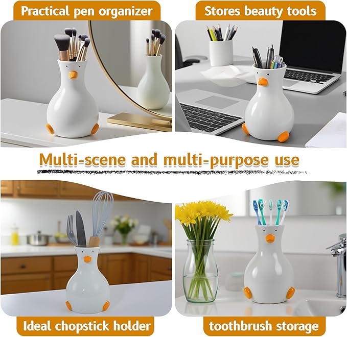 Handcrafted Ceramic Duck Vase - White Modern Flower Vase with Unique Duck Design - Round Aesthetic Table Decor - Funky and Trendy Art Vase