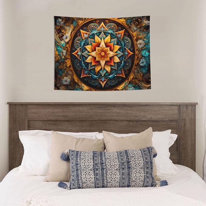 Smacget Mandala Floral Boho Multicolor Flower Psychedelic Wall Hanging for Bedroom Blue Orange Tarot Aesthetic Witchy Home Dorm Decor Hippie Tapestry 40"X28"