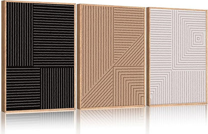 HLNIUC Large Black and White Neutral Wall Art 3 Piece, Boho Abstract Canvas Wall Decor, Minimalist Geometric Line Painting, Mid Century Modern Art Print for Living Room, Bedroom, Office 16x24 In