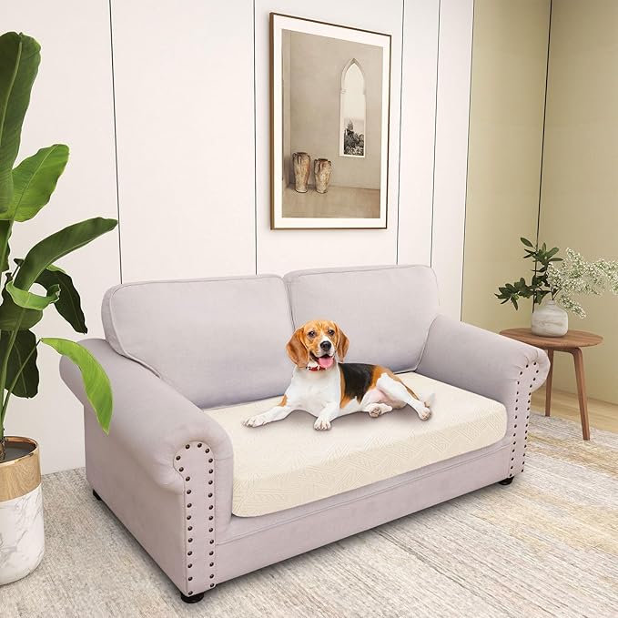 hyha Individual Couch Cushion Covers, Stretch Magic Sofa Seat Cushion Covers Washable, Dog Couch Sofa Slipcover for Pets, Kid with Elastic Bottom(Medium, Beige)