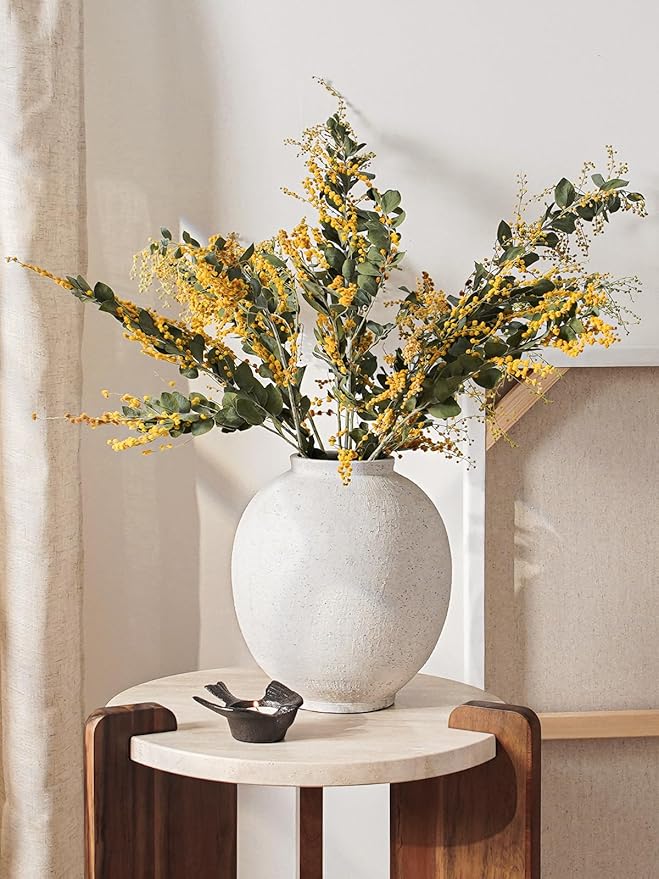 Large White Ceramic Vase - 9.8 Inch Rustic Farmhouse Vase for Home Decor, Minimalist Tall Vases for Living Room, Table, Bathroom, Holiday & Weddings (Sandstone White)