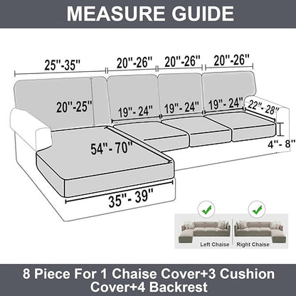 NAISI Sectional Couch Covers 8 Pieces Velvet Couch Cushion Covers L Shape Soft Stretch Sofa Slipcovers with 2pcs Pillowcases for Left/Right Chaise Sectional Couch(3 Seater+1 Chaise+4 Back,Dark Grey)