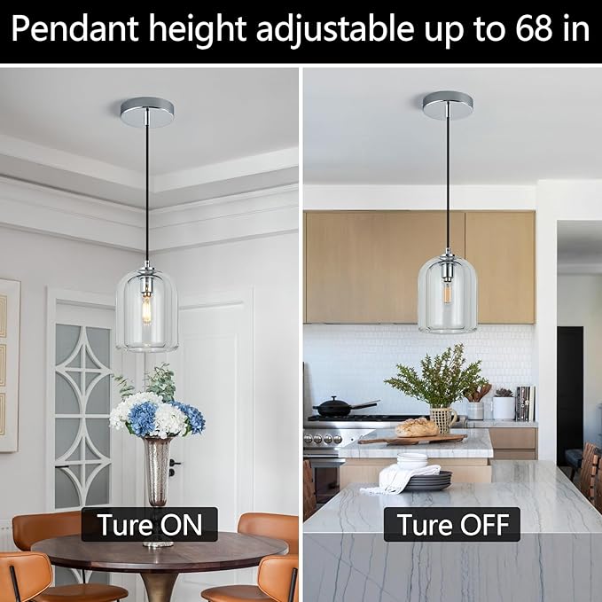 Modern Chrome Pendant Lights Kitchen Island Ceiling Chandelier Indoor Crystal Hanging Light Fixtures for Dining Room Kitchen Living Room Bedroom（2Pack）