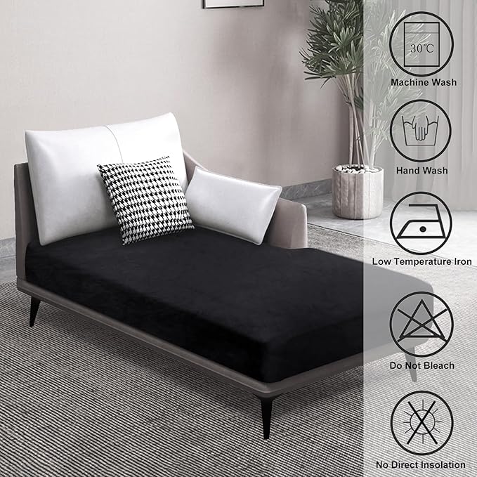 Couch Cover 1 Piece Chaise Lounge Cover Velvet Sectional Couch Cushion Cover Separate L Shape Sofa Slipcovers Furniture Protector for Dogs Pets (Chaise or Sofa 3-Seater, Black)
