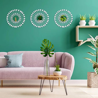 Silver Mirrors 3 PCE, 9 inchSunburst Mirror Hanging Wall Decor, Christmas Decorative Mirror Wall Art, Round Mirrors for Bedroom Living Room Bathroom Kitchen, Warming