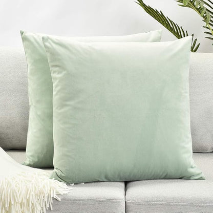 Set of 2 Comfortable Throw Pillow Covers for Bedding, Decorative Accent Cushion Sham Cases for Couch Sofa, Soft Solid Velvet with Zipper Hidden - 18"x18", Turquoise Green