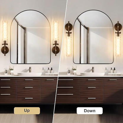 19.5" Knurled Brass Wall Sconce with Water Ripples Glass Tube, Bronze Bathroom Vanity Light Fixtures, Modern Lamp Lighting for Bedroom, Living Room, Hallway, Staircase, Mirror, Kitchen