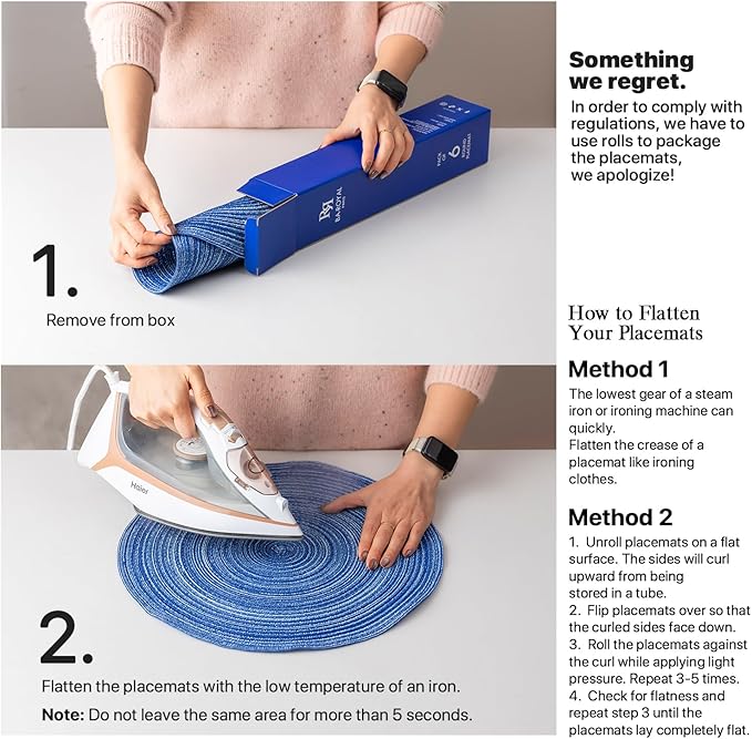 Round Placemats Set of 4 Woven Placemats Washable Braided Table Mats for Dining Table Heat Resistant Non-Slip Circle Place Mats(Royal Blue)