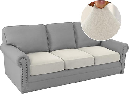 H.VERSAILTEX Fleece Couch Cushion Covers Stretch Couch Covers for 3 Cushion Couch Sofa Thick and Soft Couch Covers Washable (3 Piece Sofa Cushion Cover, Pale Oak)