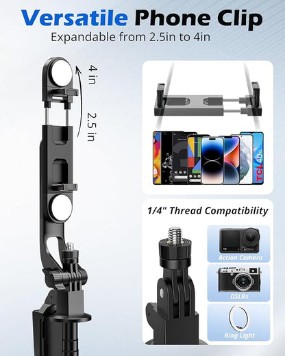 UBeesize 64'' Extendable Selfie Stick Tripod with Light & Remote, Adjustable Phone Tripod Stand for iPhone 17-11, Android, Camera, Travel Vlogging & Video Recording