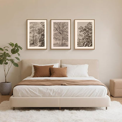 Aryroi Large Vintage Tree Sketch framed Canvas Wall Art,Brown and Beige Botanical Wall Decor,Natural Forest Artwork,Textured Landscape Art Print for Living Room,Bedroom,Office- 16"x24"x3