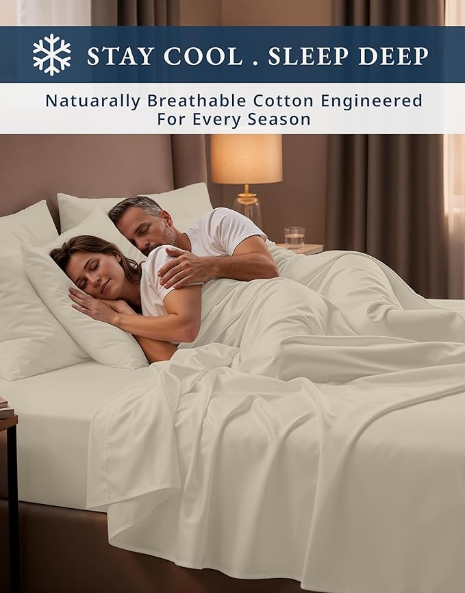 LANE LINEN 100% Egyptian Cotton King Size Sheets Set, Soft & Comfy Luxury Hotel Style Thick Deep Pocket King Sheet Set, No Pill Natural Cooling Elegant, 15" Deep Pocket - Summer Sand