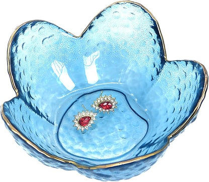 Flower Shape Ring Dish Jewelry Tray Organizer, Glass Accent Tray for Vanity, Small Decorative Trinket Dish, Crystal blue