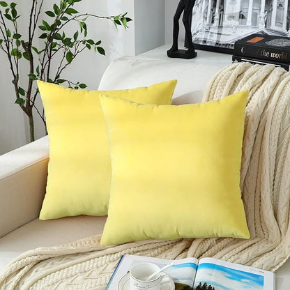 Jeneoo Comfy Soft Thick Velvet Throw Pillow Covers for Sofa Couch, Decorative Solid Square Cushion Cases for Bedroom Car (Lemon Yellow, 16 x 16 Inches, 2 Pieces)