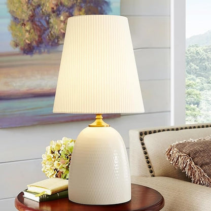 Modern Textured Ceramic Table Lamps 22.75In, White Table Lamp Decor for Living Room Bedroom Bedside End Desk Tables Lamp