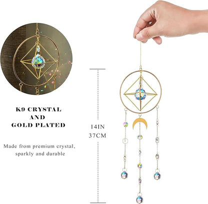 HDCRYSTALGIFTS Crystal Suncatcher, Window Suncatcher Prism Hanging Sun Catcher Rainbow Crystals Indoor Outdoor Decor Glass Christmas Ornaments Gifts,23inch