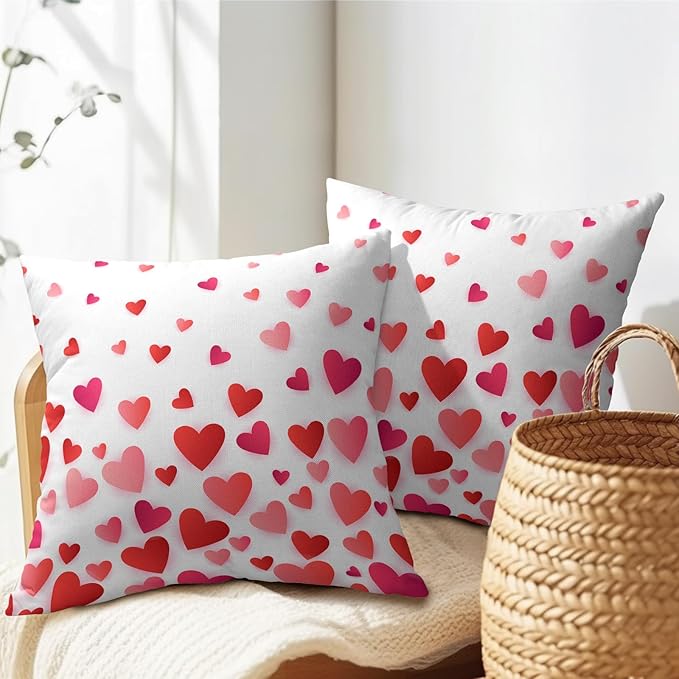 Valentines Day Pillow Covers 24x24 Set of 2 Red Pink Heart Throw Pillow Covers Love Pillowcase Linen Decoration Farmhouse Holiday Cozy Soft Cushion Case Couch for Indoor Outdoor Home Decor