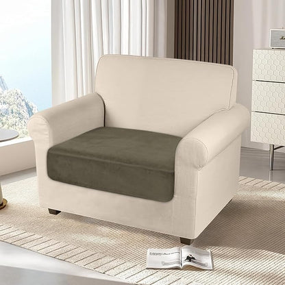 NAISI Couch Cushion Covers 1 Piece Velvet Stretch Sofa Seat Covers or Backrest Covers Soft Individual Couch Covers for Sectional Sofa(1 PC for Seat Cushion or Backrest,Olive Green)