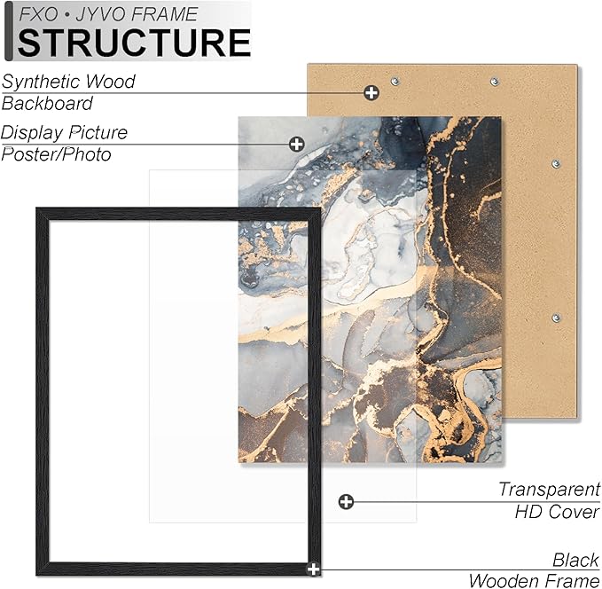Engineered Wood 27x40 Frame, Black Picture Frame for 27 x 40 Inch Poster Puzzle Photo, Light Weight 27 by 40 Poster Frame with Wood-grain for Wall - 1 Pack/Black/27 x40
