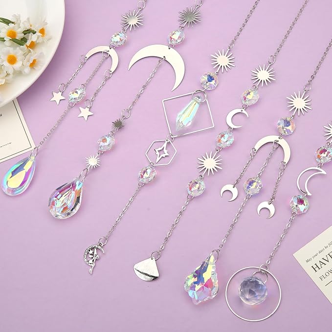 6 Pcs Sun Catchers Indoor Window, Colorful Crystal Suncatcher Prism for Windows Hanging Outdoor Garden Home Balcony Ceiling Wall Room Decor Aesthetic Wedding Party Rainbow Maker Ornaments Gifts