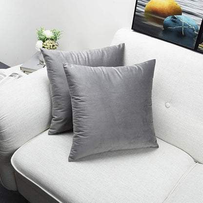 Artaimee Gray Velvet Throw Pillow Covers 18x18 Set of 2 – Soft Decorative Cushion Cases for Sofa, Couch, Bed & Home Décor