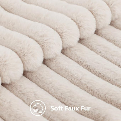 decorUhome Faux Fur Spring Throw Pillow Covers 18x18 Set of 2, Decorative Soft Plush Striped Neutral Couch Pillow Covers with Velvet Back for Sofa, Bed, Living Room Home, Beige