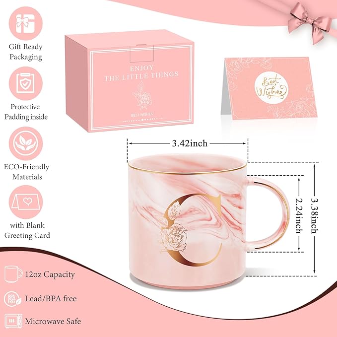 Valentines Day Gifts for Her, Anniversary Birthday Galentines Gifts for Women Mom Grandma Friend Sister Wife Teacher Coworker, Personalized Initial Customized Gift Monogrammed A-Z Coffee Mug 12 OZ(C)