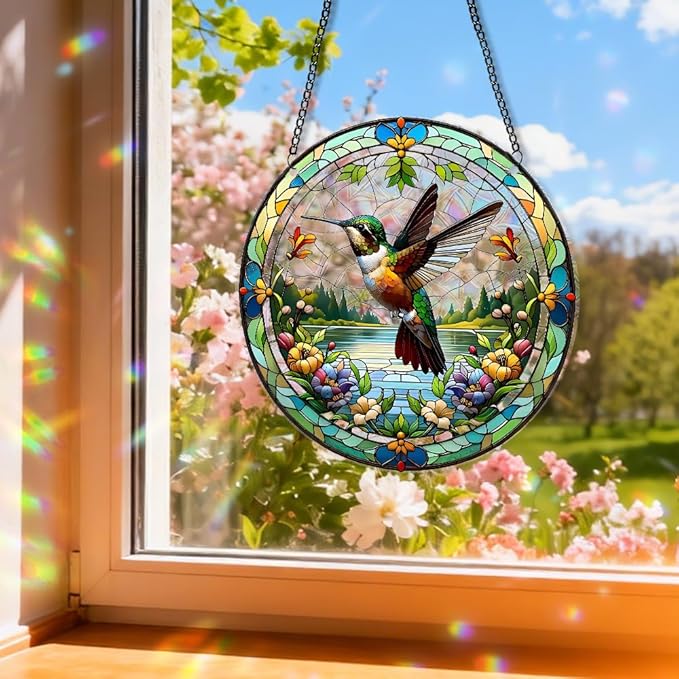 8 Inch Sun Catchers Indoor Window, Acrylic Rainbow Suncatcher Window Hanging Decoration for Living Room Bedroom Summer Home Balcony Ornaments Decoration (141Hummingbird)