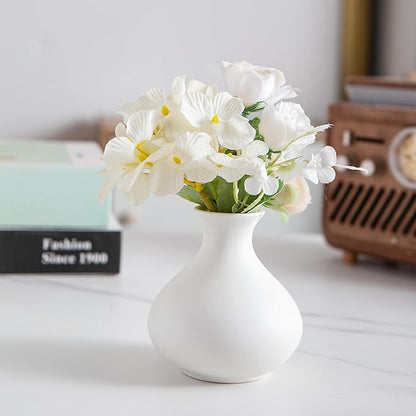 White Ceramic Bud Vase Set of 5, Mini Vases for Flowers, Decorative Small Vases for Home Decor, Boho Wedding Centerpieces, Living Room, Dining Table & Shelf Decor