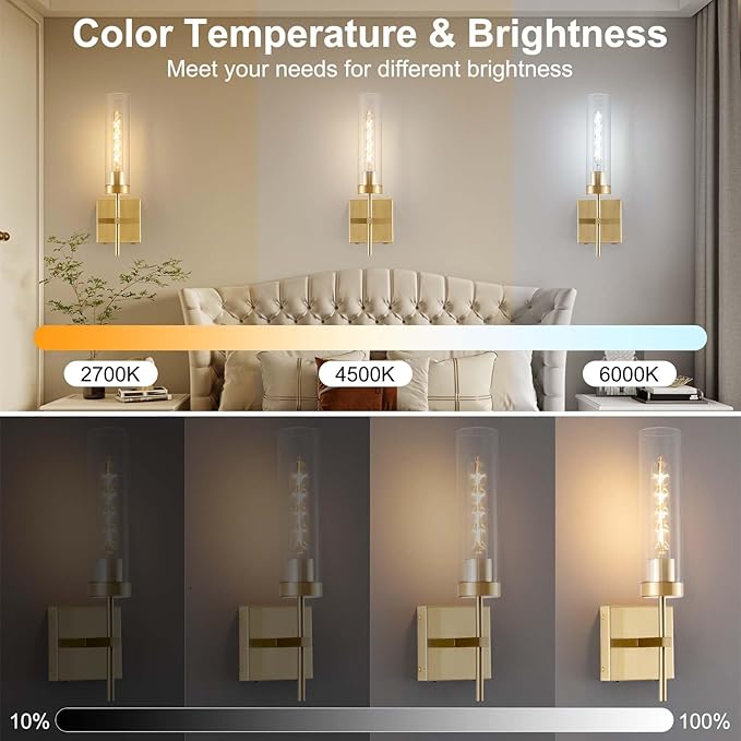 Battery Operated Wall Sconce,Rechargeable Wall Light 8000mAh Fast Chargin Dimmable 3000K/6000K 2Color Bulbs Endurance 100 Hours Infinitely with Remote Control Wall Sconce Set of 2 for Bedroom Living