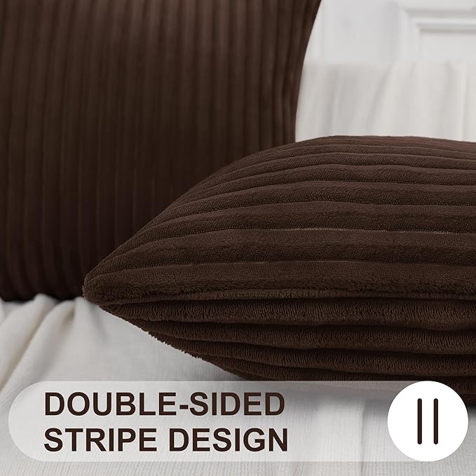 Simmore Decorative Spring Throw Pillow Covers 16x16 Set of 2, Soft Natural Plush Flannel Double-Sided Fluffy Couch Pillow Covers for Sofa Living Room, Brown