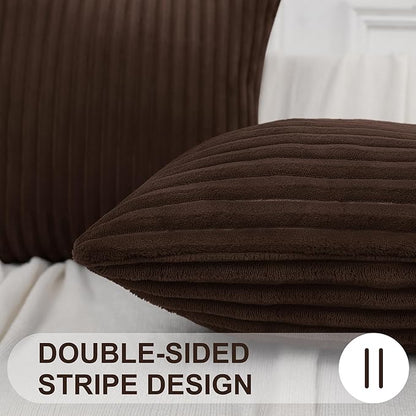 Simmore Decorative Spring Euro Sham Throw Pillow Covers 22x22 Set of 2, Soft Natural Plush Flannel Double-Sided Fluffy Couch Pillow Covers for Sofa Living Room, Brown