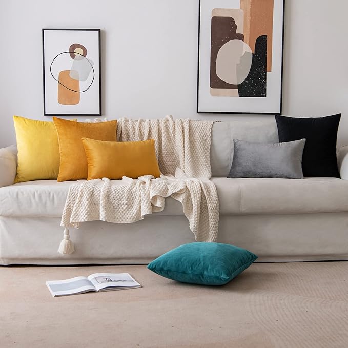 EMEMA Pack of 2 Velvet Throw Pillow Covers Decorative Rectangle Pillowcase Soft Solid Cushion Case for Sofa Bedroom Chair Car 12x20 Inch Grey