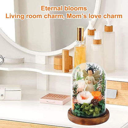 Preserved Flowers in Glass Dome, Forever Flower, Eternal Flowers, Birthday Gifts for Women, Gifts for Mom Girlfriend Her Friendship, Home Decor Living Room Bedroom (Creamsicle)