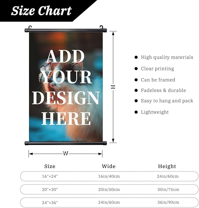 QXYIYBU Custom Hanging Poster Personalized Design Your Own Photo Logo Text Wall Art Adjustable Wooden Frame Canvas Poster Prints Decor for Living Room Bedroom 16 x 24 in