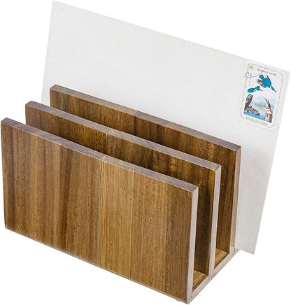 MyGift 3 Slot Premium Acacia Solid Wood Mail Holder, Entryway Countertop Letter Organizer, Office Desktop File Sorter, Bill Divider, Envelope Storage Bin