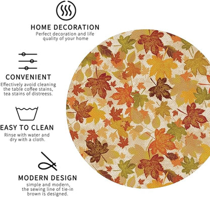 Fall Maple Leaves Coaster Set of 4 Autumn Cup Coasters for Drinks Thanksgiving Harvest Waterproof Wipeable PVC Round Coasters Mat for Coffee Beer Wine Outdoor Patio Table Bar Desk Seasonal Desk Decor