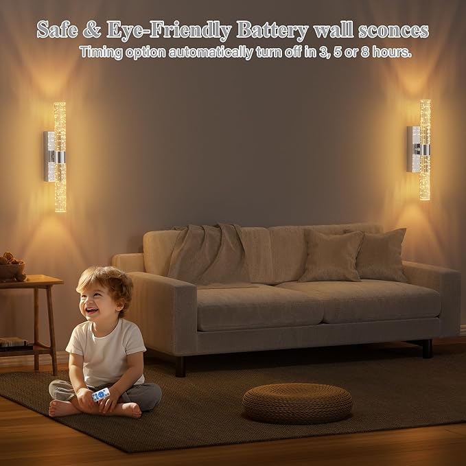 camuucci Battery Operated Sliver Wall Sconces Set of 2 Rechargeable Battery Powered Wall Light with 18000mAh Indoor Not Hardwired Dimmable Wall Lamp Fixtures for Bedroom Living Room 15.3 Inches